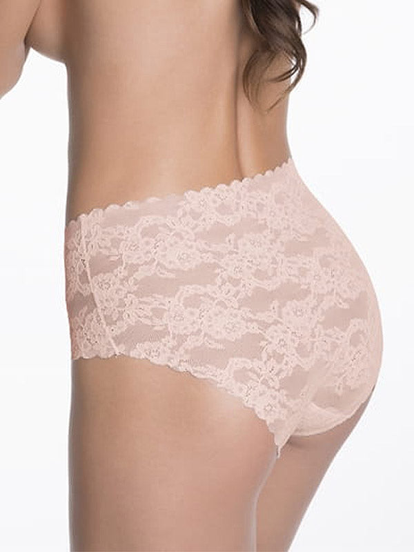 Julimex lazeriu kirptos aukšto juosmens nėriniuotos kelnaitės "Bellie Maxi Nude"