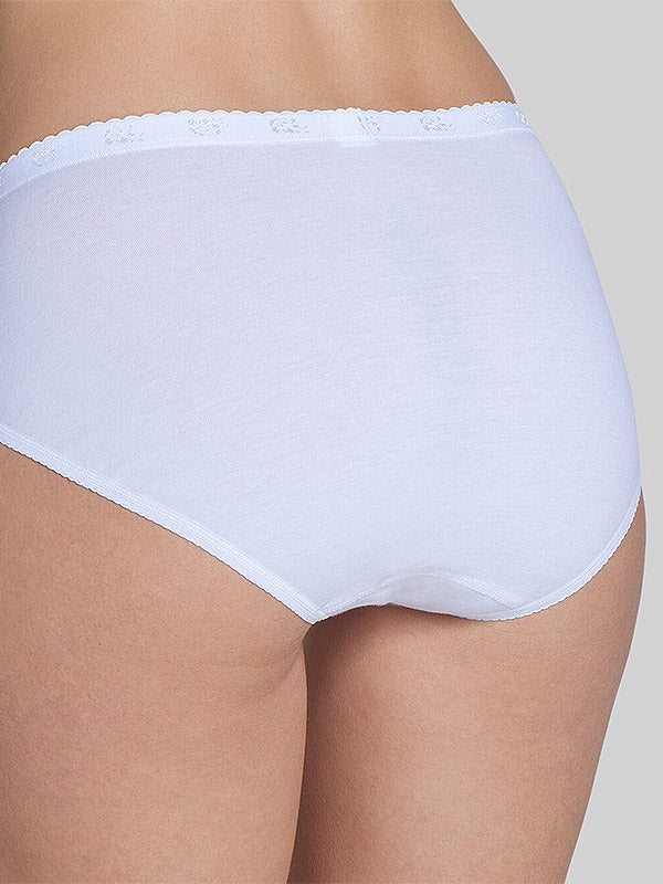 Sloggi aukšto juosmens medvilninės kelnaitės su nėriniais "Chic Midi White"