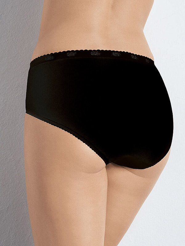 Sloggi aukšto juosmens medvilninės kelnaitės su nėriniais "Chic Midi Black"