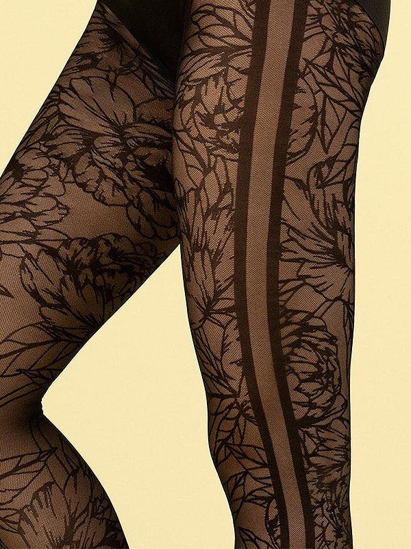 Fiore 3D raštuotos pėdkelnės "Lush Garden 30 Den Black"