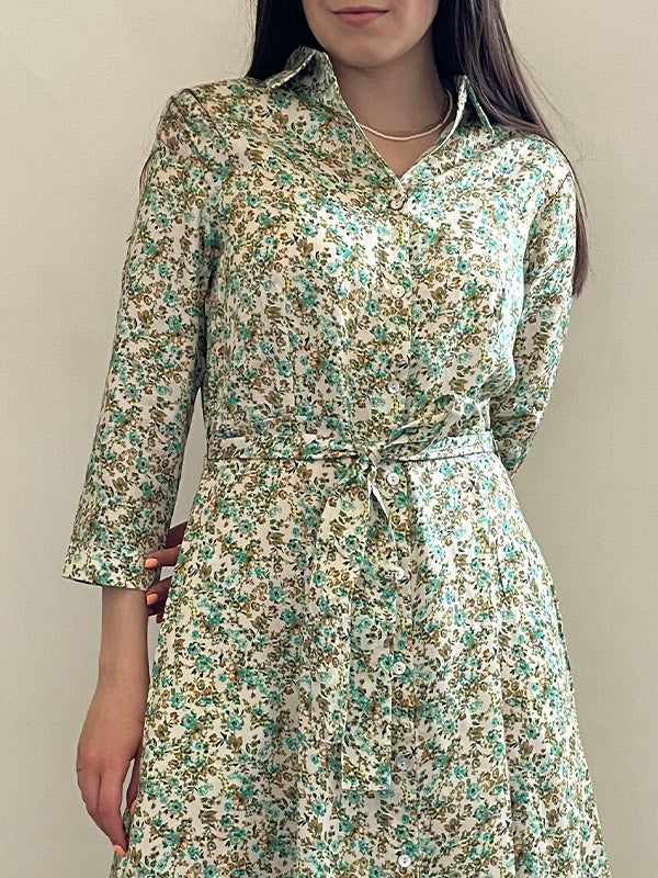 Il Vento E La Seta medvilninė maxi suknelė "Olivia Green - White"