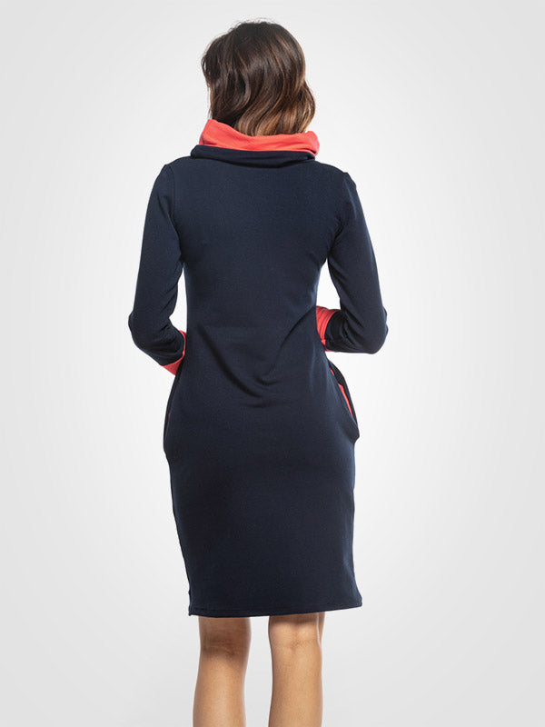 Tessita medvilninė suknelė aukštu kaklu "Lucia Navy - Coral"