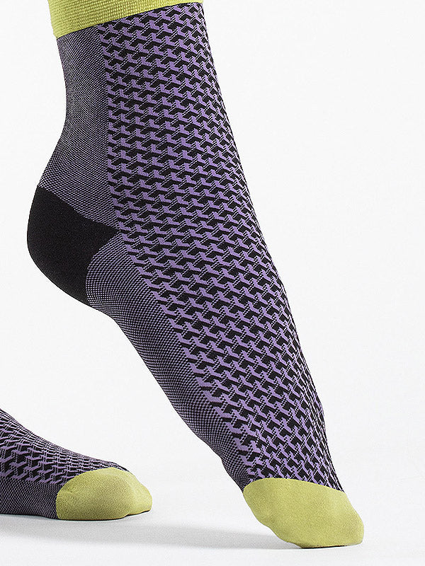 Fiore 3D rašto kojinaitės "Op Art 40 Den Black - Dark Lilac - Yellow"