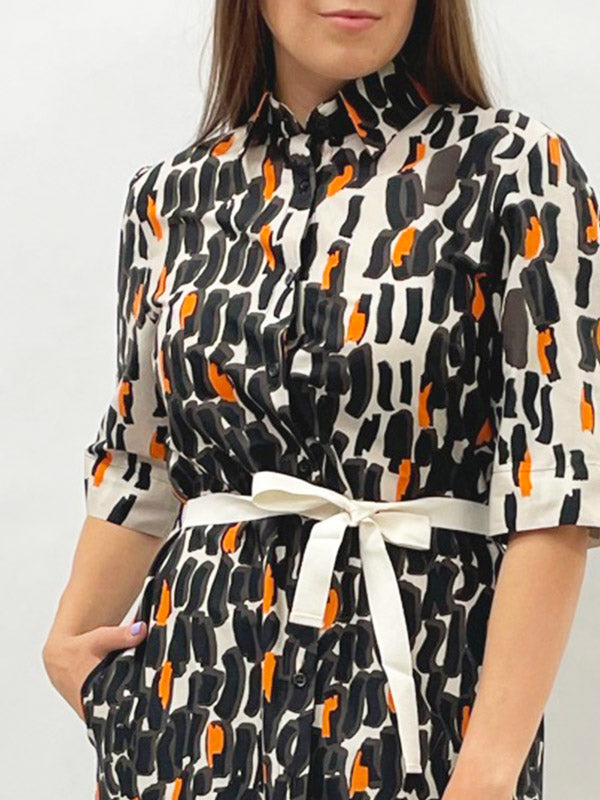 Il Vento E La Seta medvilninė midi suknelė su dirželiu "Laurita Sand - Brown - Orange"