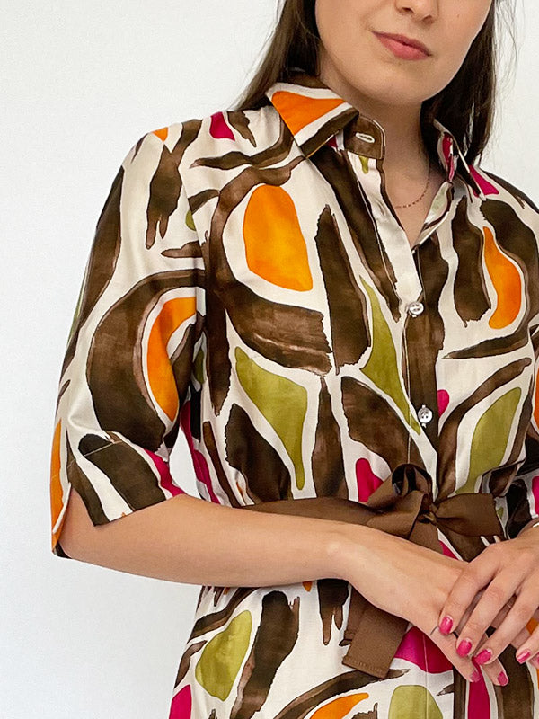 Il Vento E La Seta medvilninė midi suknelė su dirželiu "Simone Sand - Multicolor"