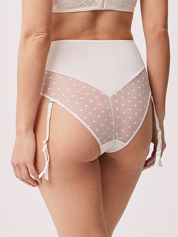 Ysabel Mora nėriniuotos kelnaitės su dirželiais "Tamires Off White"