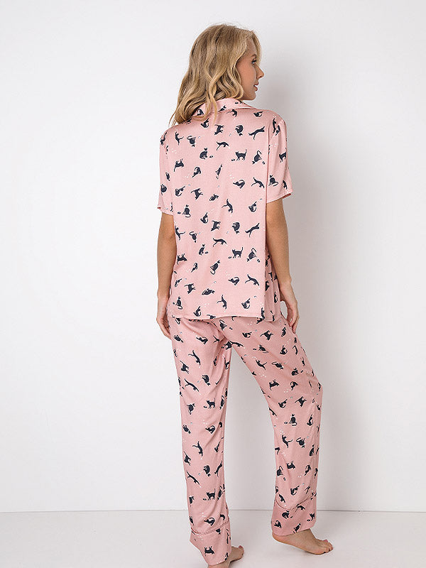 Aruelle ilga viskozinė pižama "Polly Long Light Pink - Black"