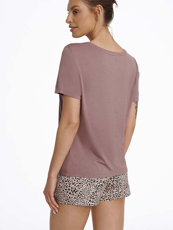 Esotiq trumpa viskozinė pižama "Magazine Dusty Violet - Cream - Black"