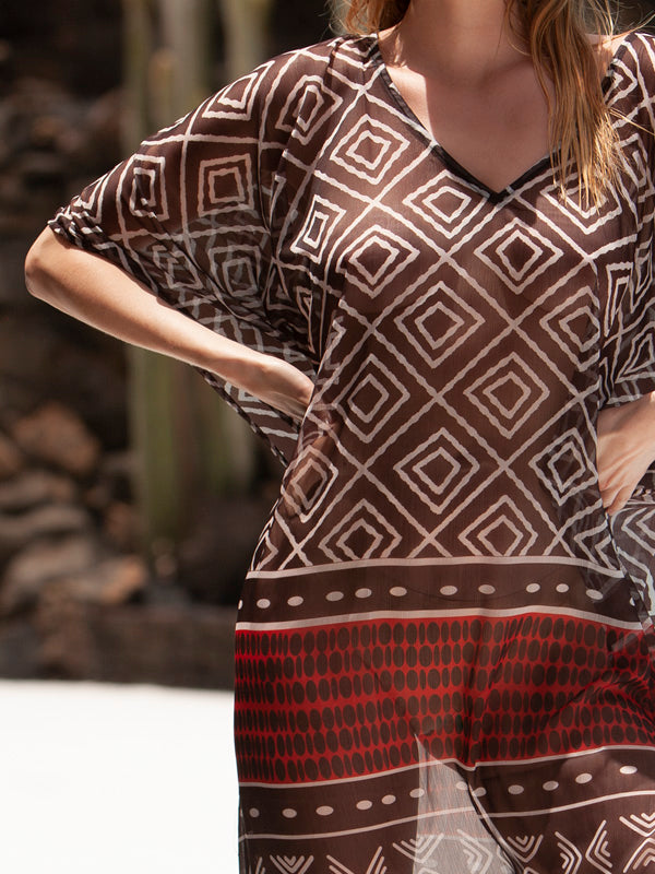 Deidad paplūdimio tunika "Cocao Coast Brown - White - Red"
