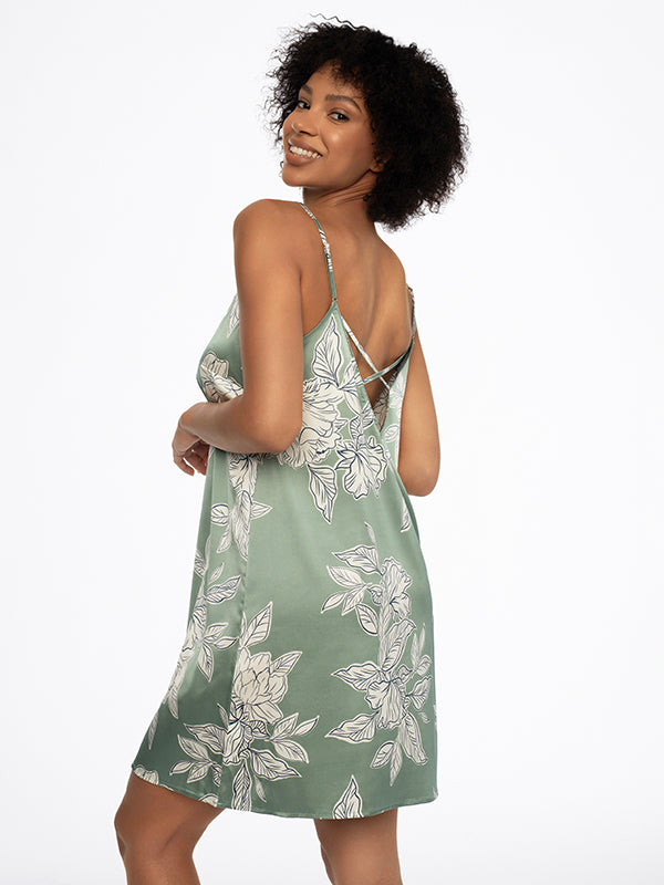 Esotiq atlasiniai naktiniai "Dedicate Olive - Cream Flower Print"