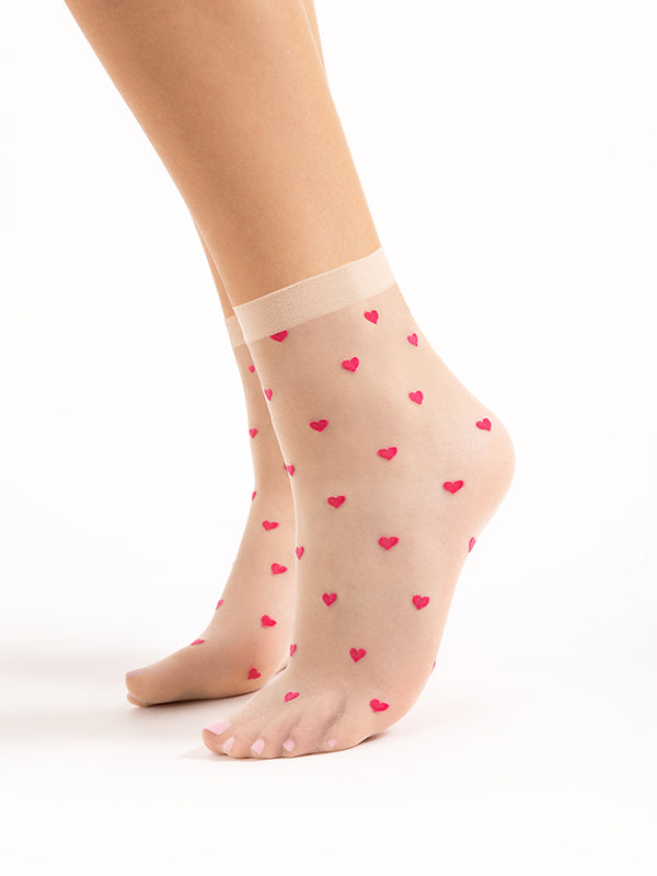 Fiore raštuotos kojinaitės "Crush 20 Den Nude Red Hearts"