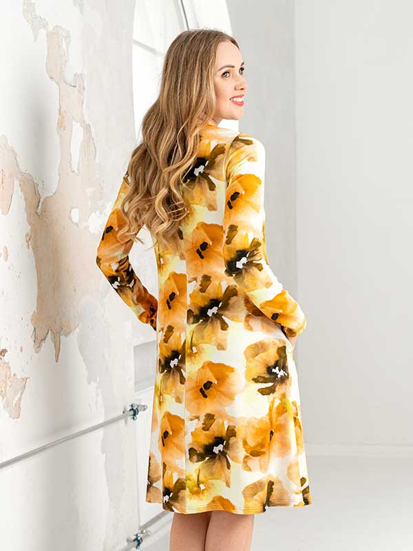 Lega viskozinė suknelė "Frima White - Yellow Flower Print"