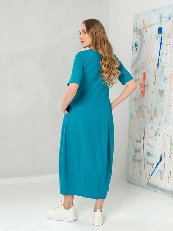 Lega tampraus lino midi suknelė "Fatima Turquoise"