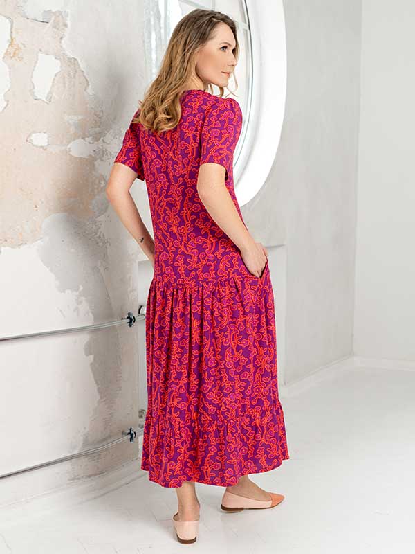 Lega vasarinė viskozinė suknelė "Gabriel Magenta - Orange Flower Print"