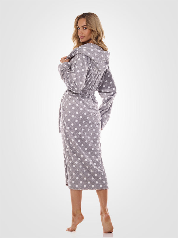 L&L ilgas chalatas su gobtuvu "Dots Long Grey - White"