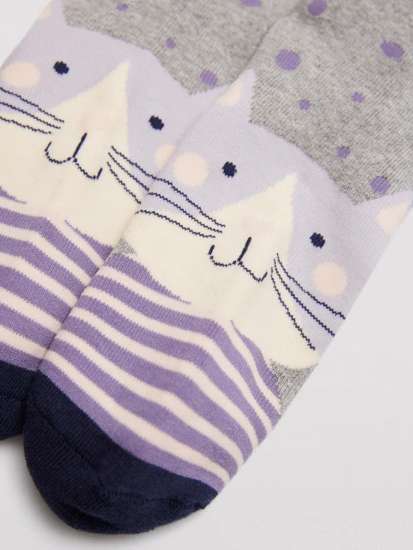 Ysabel Mora spalvotos medvilninės kojinės "Rona Grey - Violet"