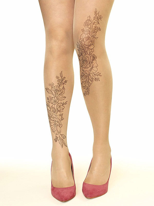 Stop & Stare pėdkelnės su tatuiruote "Vintage Floral 20 Den Sun"