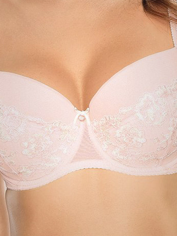 Gorteks formuota nėriniuota liemenėlė su lankeliais "Camelia Powder Pink"