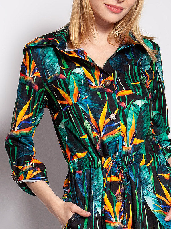 Lanti susegama suknelė "Daria Green - Orange Bamboo Flower Print"