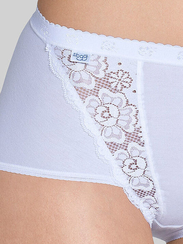Sloggi aukšto juosmens medvilninės kelnaitės su nėriniais "Chic Maxi White"