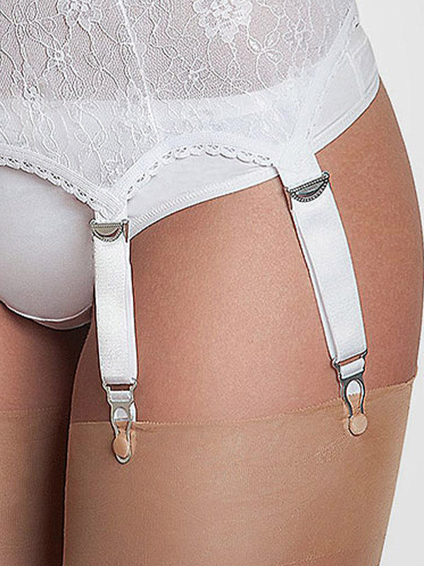 Nylon Dreams 6 dirželių klasikinis nėriniuotas prisegamų kojinių diržas "All Lace White"