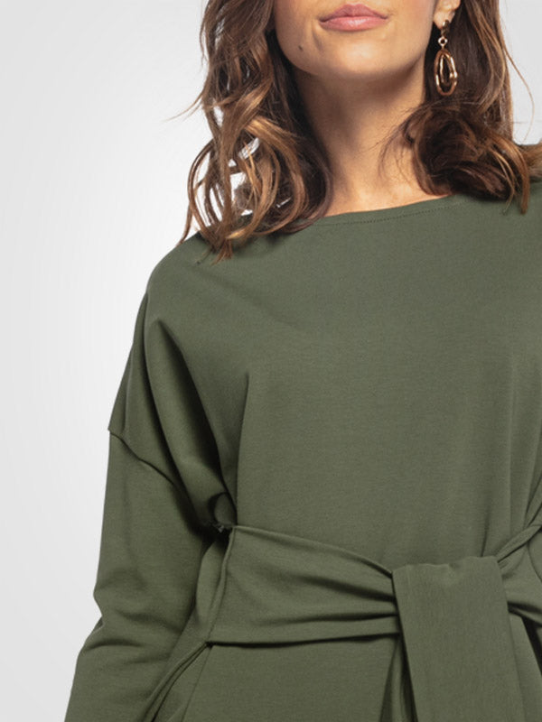 Tessita medvilninė suknelė su dirželiu "Venera Forest Green"