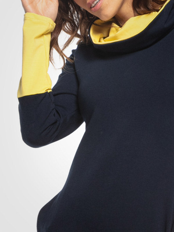 Tessita medvilninė suknelė aukštu kaklu "Lucia Navy - Yellow"