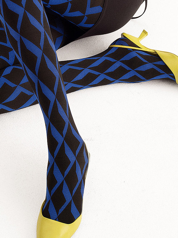 Fiore 3D mikrofibros raštuotos pėdkelnės "Retro Blue 60 Den Black - Cobalt"