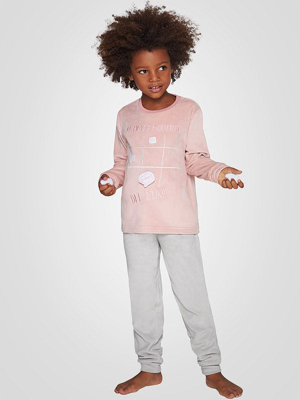 Muydemi minkšta vaikiška pižama "Super Girl Dusty Pink - Light Grey"
