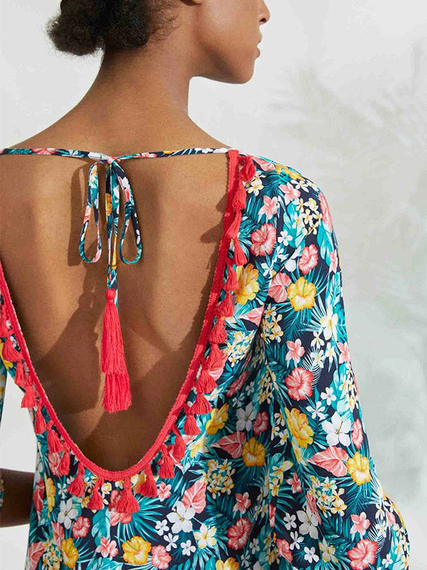 Ysabel Mora vasarinė viskozinė suknelė "Sintia Navy - Multicolor Flower Print"