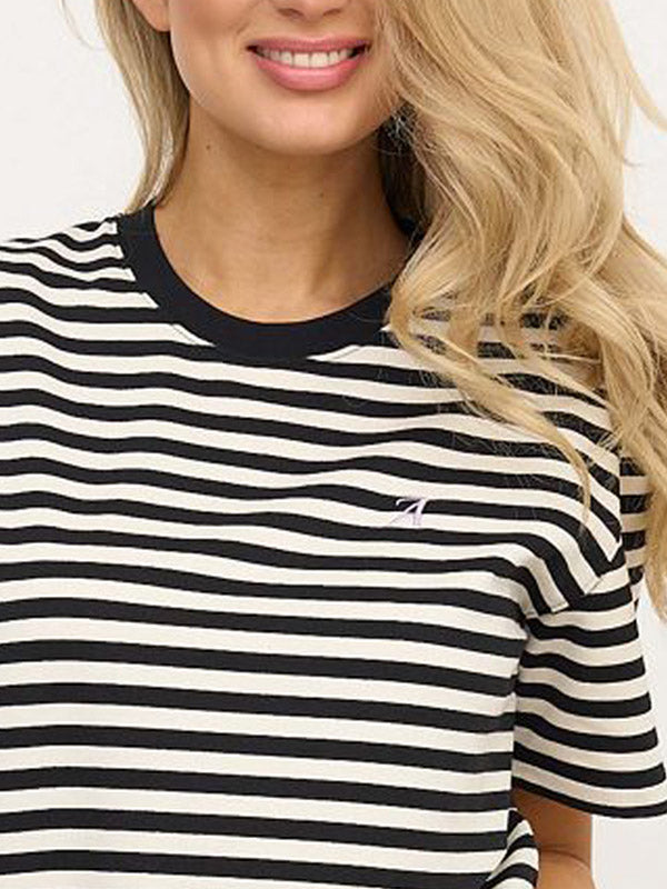 Atella marškinėliai su medvilne "Linda White - Black Stripes"