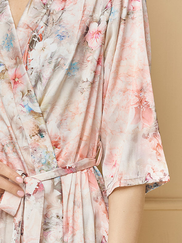 Lega atlasinis chalatas "Diana Light Pink Flower Print"