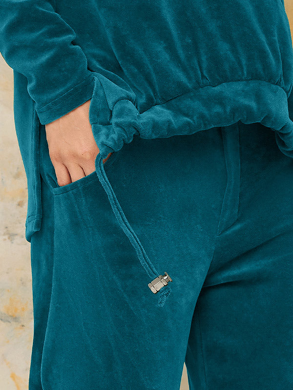 Lega plačios medvilninės kelnės "Lynette Dark Teal Velour"