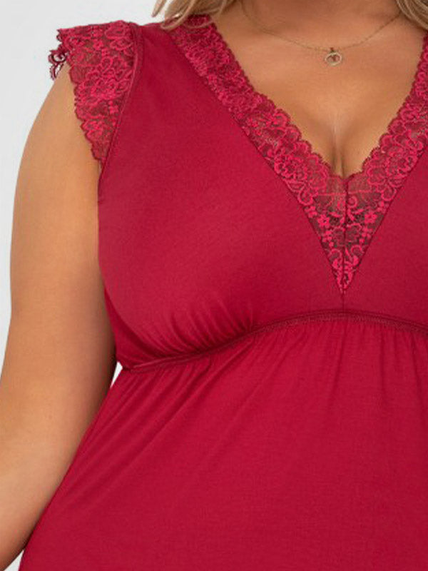 Donna viskoziniai naktiniai su nėriniais "Vera Plus Burgundy"