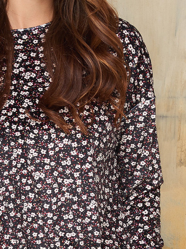 Lega puošni veliūrinė palaidinė "Tessa Black - Beige - Red Flower Print Velour"