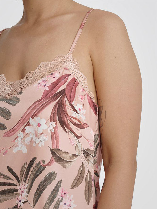 Esotiq atlasiniai naktiniai su nėriniais "Midnight Dusty Rose - Multicolor Flower Print"