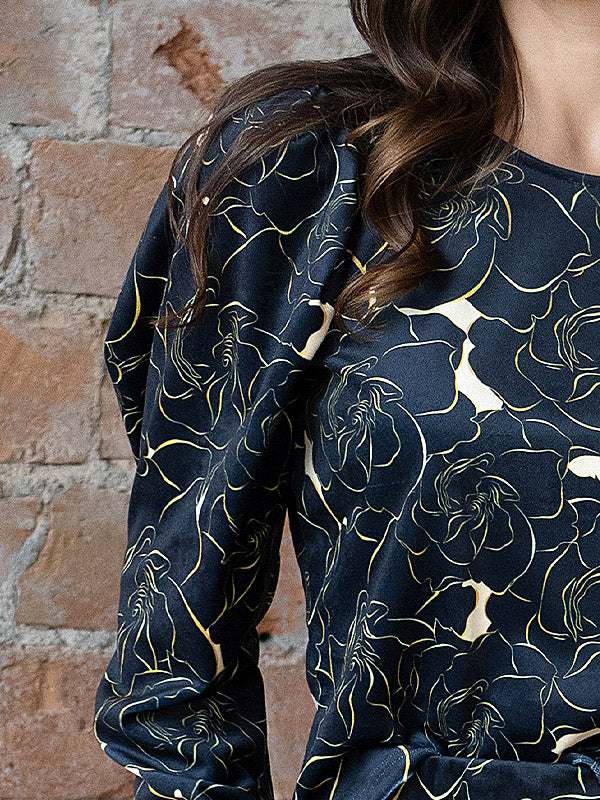 Lega puošni veliūrinė palaidinė "Zeina Black - Golden Flower Print Velour"