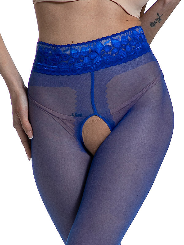 Amour pėdkelnės atviru tarpkoju "Hip Lace 30 Den Blue"