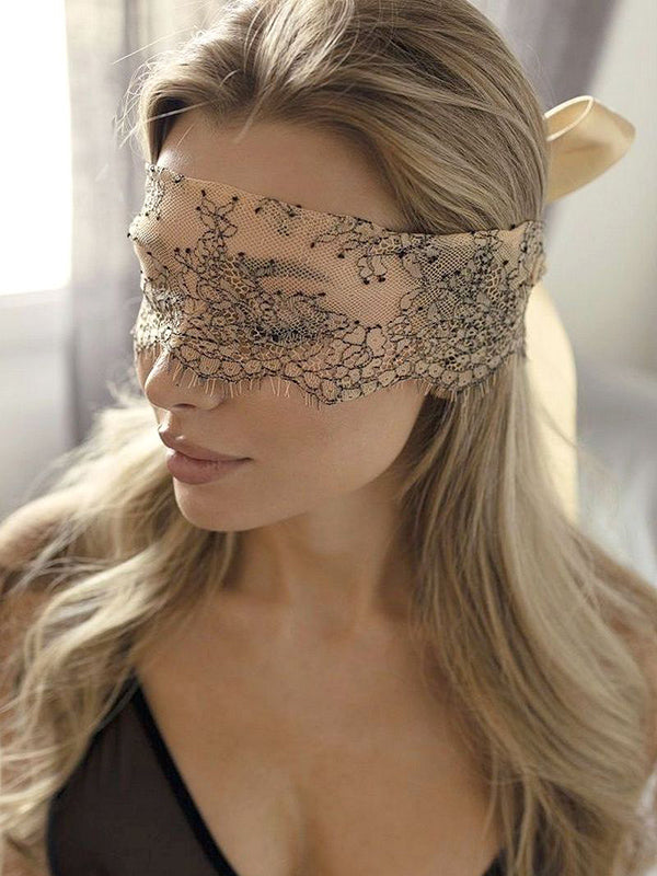 Le Frivole nėriniuota veido kaukė "Mystery Beige - Black"