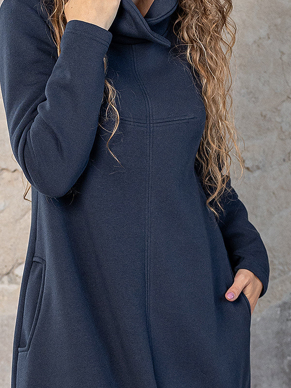 Lega ilga medvilninė suknelė su pūkeliu iš vidaus "Trisha Navy"