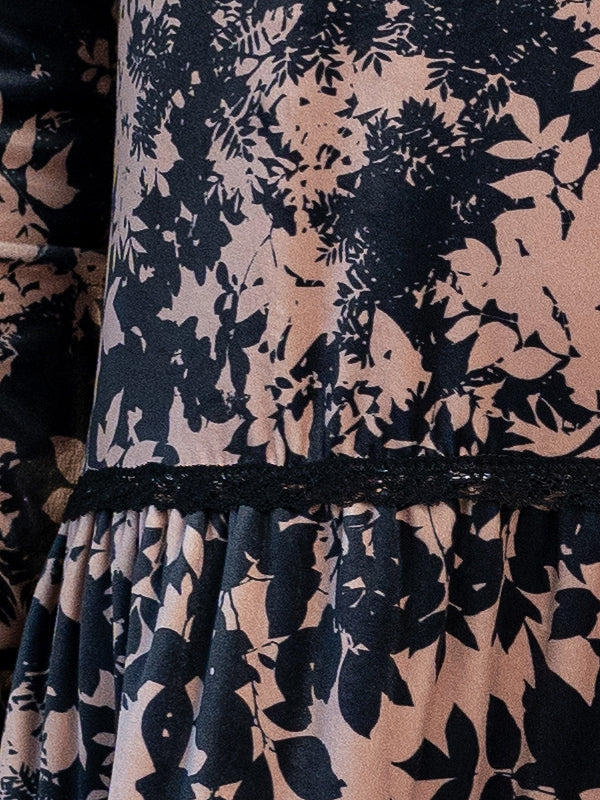 Lega veliūrinė midi suknelė "Kayla Black - Brown Flower Print Velour"