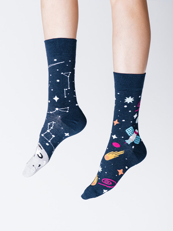 Spalvotos Kojines unisex medvilninės kojinės "Cosmos Navy - Multicolor"