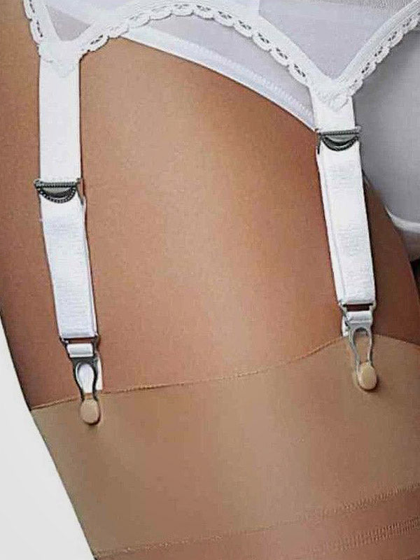 Nylon Dreams 6 dirželių klasikinis prisegamų kojinių diržas "Power Mesh White"