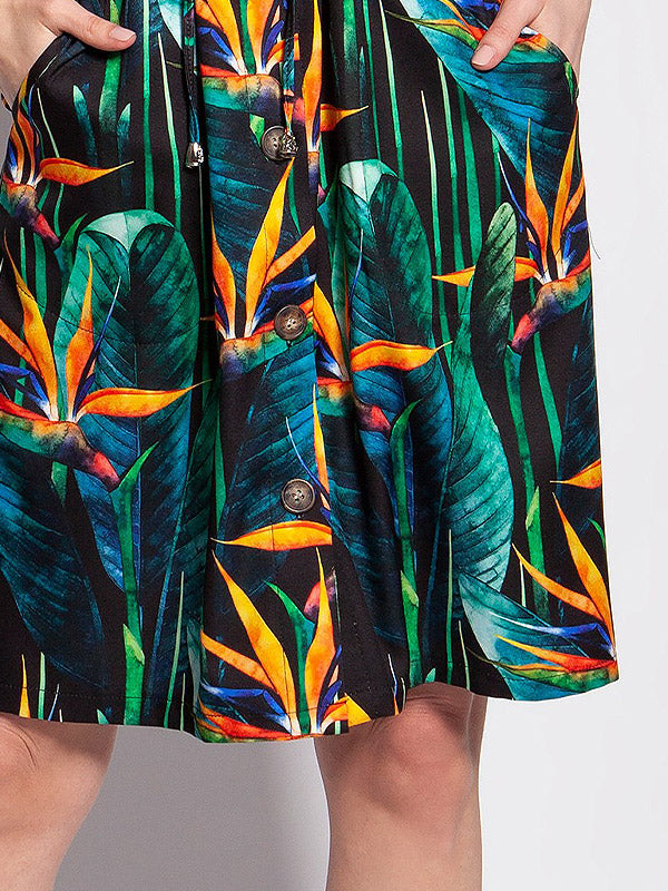 Lanti susegama suknelė "Daria Green - Orange Bamboo Flower Print"