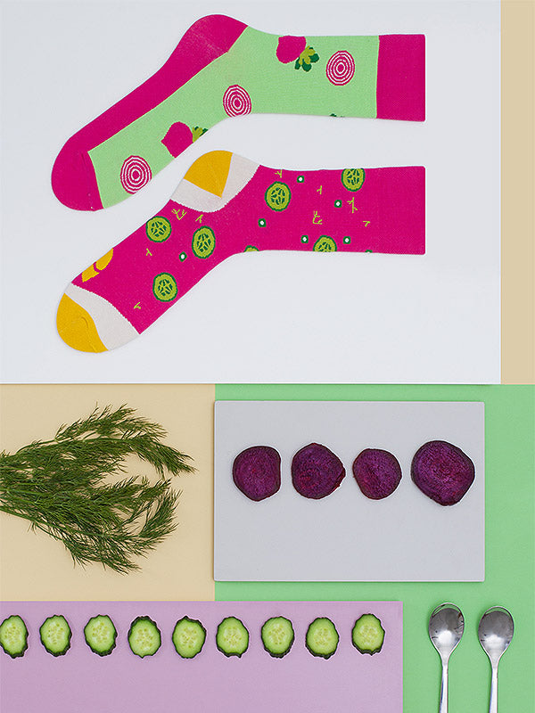 Spalvotos Kojines unisex medvilninės kojinės "Cold Beetroot Soup Pink - Multicolor"