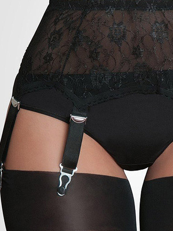 Nylon Dreams 6 dirželių klasikinis nėriniuotas prisegamų kojinių diržas "All Lace Black"