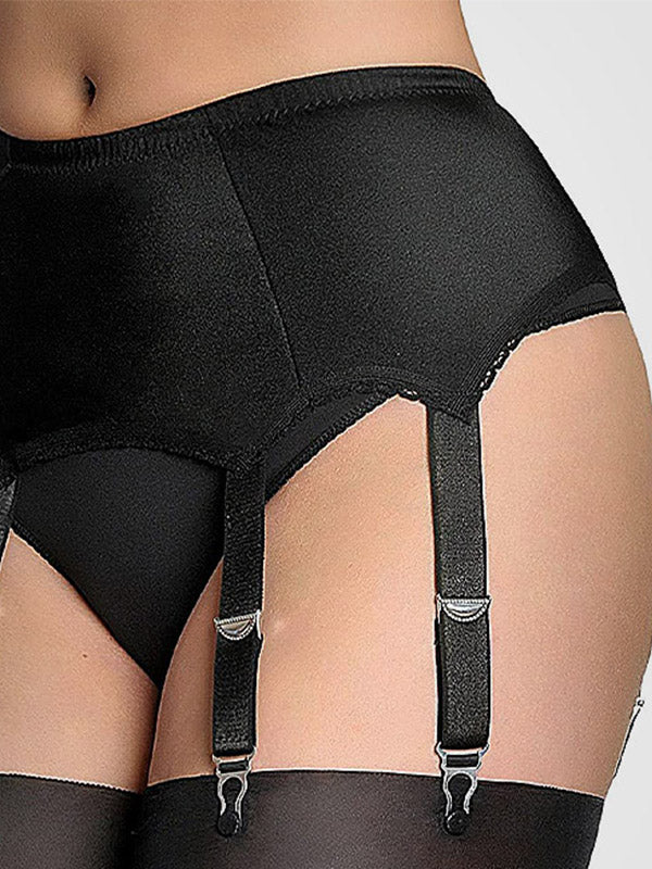 Nylon Dreams 6 dirželių klasikinis prisegamų kojinių diržas "All Plain Black"