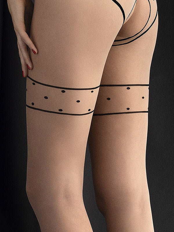 Fiore raštuotos pėdkelnės atviru tarpkoju "Starlight 20 Den Nude - Black"