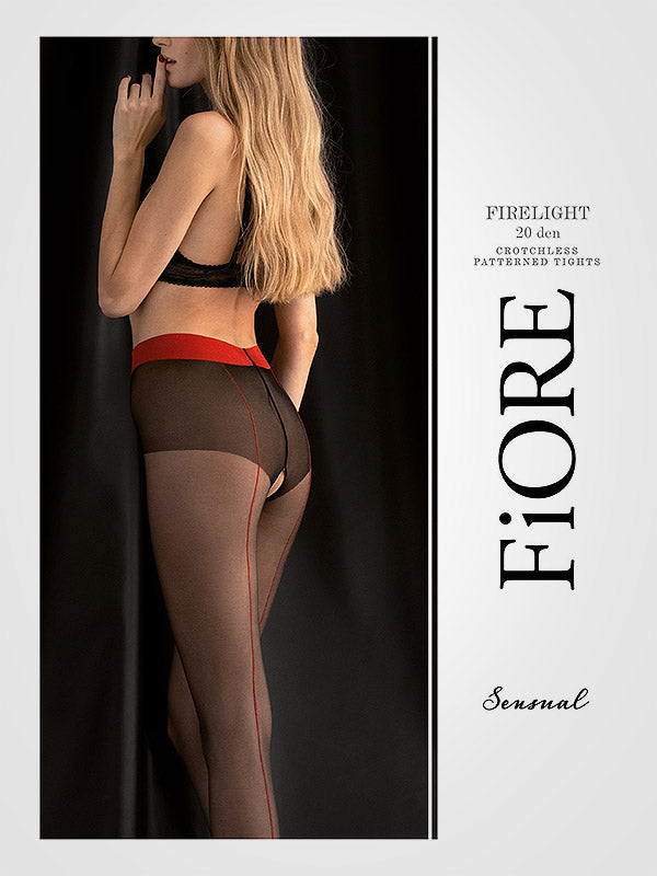 Fiore pėdkelnės atviru tarpkoju su siūle iš galo "Firelight 20 Den Black - Red"