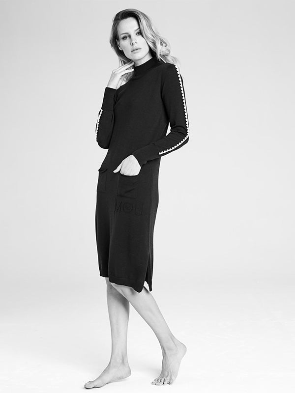 MOU merino vilnos suknelė "Grace Black - White"